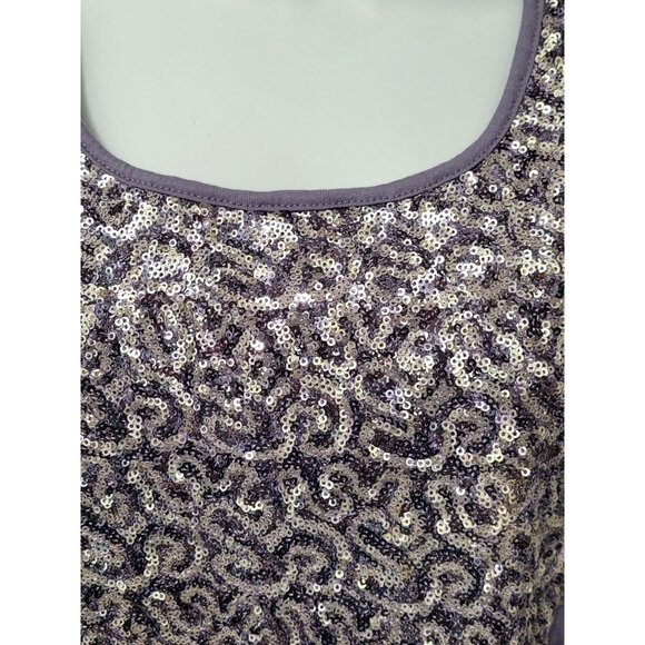Chicos Purple Sequin Tank Top S Jersey Cotton Blend Sleeveless Scoop Neck Sparkl - Picture 7 of 9